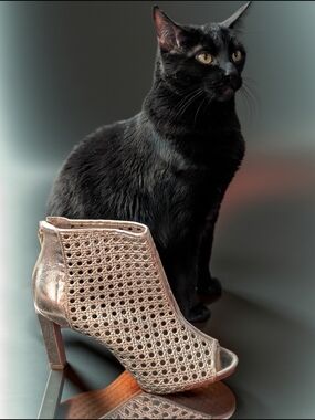 Never Worn BCBGMaxAzria Gold Peep-Toe Ankle Bootie With Basket weave Detail
